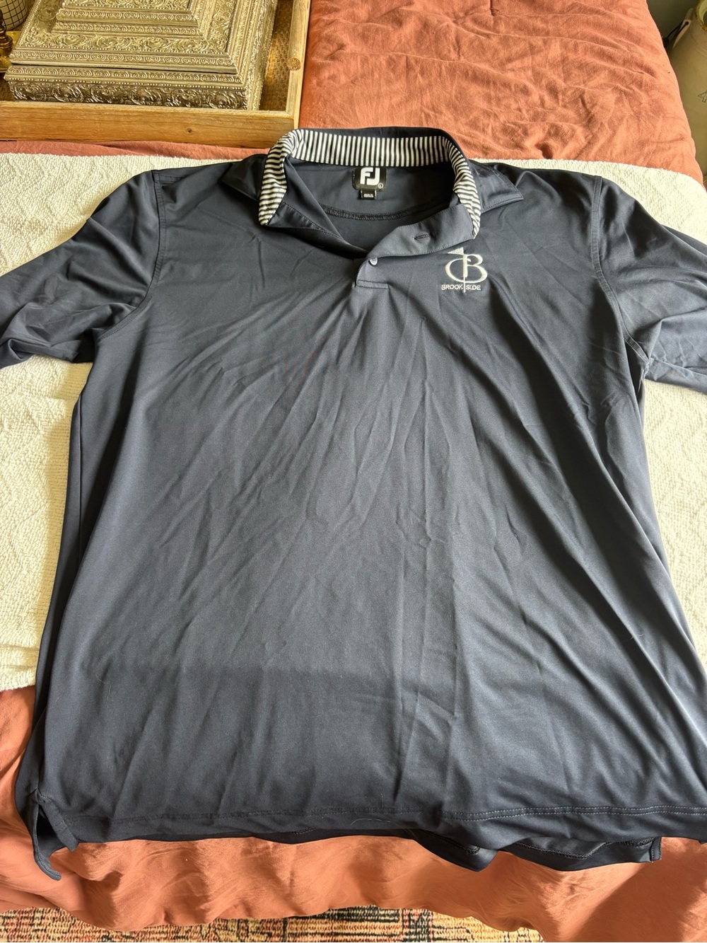 FootJoy Navy Polo with Striped Collar and CB Logo